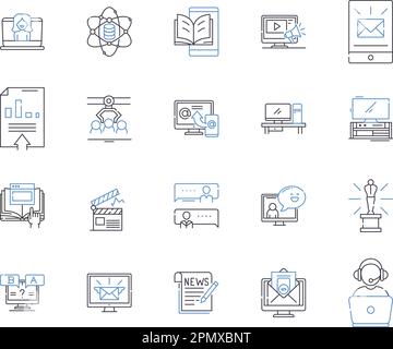 Medientechnologien sind eine Übersicht über die Symbolsammlung. Multimedia, Rundfunk, Streaming, Video, Audio, Grafik, Webcast-Vektor und Illustrationskonzept Stock Vektor