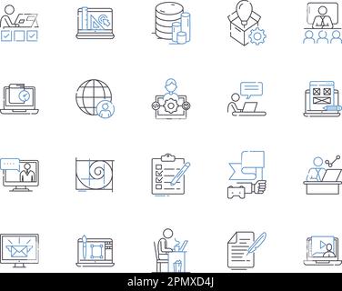 Team Workshop Outline Icons Kollektion. Workshop, Team, Schulung, Zusammenarbeit, Problemlösung, Lernen, Teambuilding-Vektor und Illustration Stock Vektor