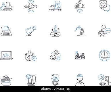 Die Mechanik umreißt die Symbolsammlung. Mechanik, Reparatur, Motor, Automobil, Technik, Konzeptsatz für Drehmoment, Reibungsvektor und Illustration Stock Vektor