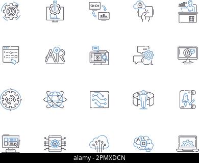 Sammlung von Programmsymbolen. Programm, Programm, Programmierung, Pläne, Skripte, Algorithmen, Codes, Vektor und Illustrationskonzept. Fließfähigkeit Stock Vektor