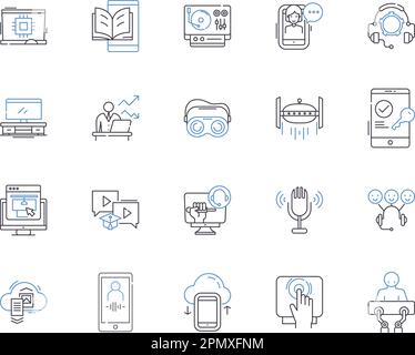 Chatbots zeigen Symbolsammlung an. Chatbots, KI, Automatisierung, bot, Conversational, Konzeptsatz für Dialogfluss, maschinelles Lernen und Illustration Stock Vektor