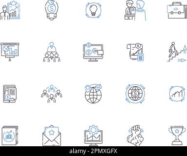 Symbolsammlung für Entwicklungsrahmen. Wachstum, Fortschritt, Erweiterung, Fortschritt, Höhe, Konzeptsatz für Erzeugung, Entstehung und Darstellung Stock Vektor