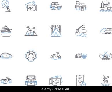 Reisende Personen umreißen die Icons-Sammlung. Reisende, Voyager, Roamers, Entdecker, Abenteurer, Wanderer, Reisebegleiter, Vektor und Illustration Stock Vektor