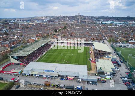 Lincoln, Großbritannien. 15. April 2023. SINCIL BANK FOOTBALL GROUND Lincoln City FC vs Port Vale FC 15. April 2013 Kredit: Phil Crow/Alamy Live News Stockfoto