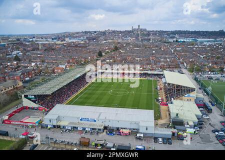 Lincoln, Großbritannien. 15. April 2023. SINCIL BANK FOOTBALL GROUND Lincoln City FC vs Port Vale FC 15. April 2013 Kredit: Phil Crow/Alamy Live News Stockfoto