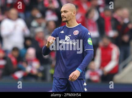 Köln, Deutschland. 15. April 2023. firo : 15. April 2023, Fußball, 1. Bundesliga: 1. FC Köln - FSV Mainz Jubiläum nach seinem Ziel auf 1:0 Ludovic Ajorque Credit: dpa/Alamy Live News Stockfoto