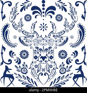 Rotwild-Mosaik mit mexikanischem talavera-Mosaik im Vektorformat Stock Vektor