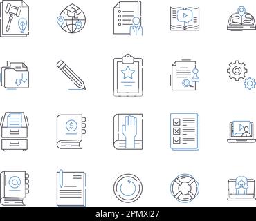 Symbolsammlung für die Übersicht über das Fernunterricht. Entfernung, Lernen, Online, Bildung, Virtuell, Kurs-, Programmvektor- und Zeichnungskonzeptsatz. Klasse Stock Vektor