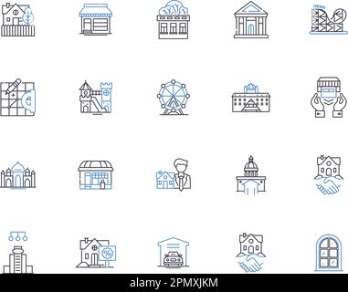 Urbanes Design Outline Icons Kollektion. Urban, Design, Streetscape, Planning, Landscape, Architektur-, Infrastruktur- und Illustrationskonzept Stock Vektor