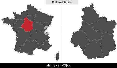 Karte der französischen Region Centre-Val de Loire und Lage auf französischer Karte Stock Vektor