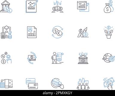 Symbolsammlung für die Übersicht über Investitionen. Investitionen, Fundraising, Aktien, Vermögenswerte, Portfolio, Kapital-, Anleihevektor- und Zeichnungskonzeptsatz. Zukunft Stock Vektor