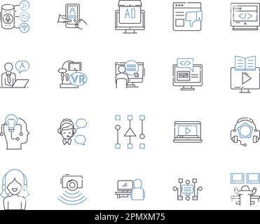 Symbolsammlung für die Audiotechnologie. Audio, Technologie, Sound, Aufnahme, Studio, Mixer, Mischvektor und Illustration – Konzeptset. Produzent, Live Stock Vektor