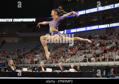 13. April 2023: Aleah Finnegan (LSU) beim Halbfinale 1 der NCAA National Collegiate Women's Gymnastics Championships 2023 in der Dickies Arena in Fort Worth, Texas. Melissa J. Perenson/Cal Sport Media(Kreditbild: © Melissa J. Perenson/Cal Sport Media) Stockfoto