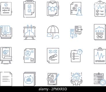 Symbolsammlung für die Gliederung des Versicherungsgeschäfts. Versicherung, Geschäft, Risiko, Deckung, Police, Industrie, Anspruchsvektor und Illustrationskonzept Stock Vektor