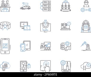 Symbolsammlung für technische Modellstrukturen in der Automatisierung. Automatisierung, Technologie, Robotik, KI, maschinelles Lernen, Automatisiert, Codierungsvektor- und Illustrationskonzept Stock Vektor