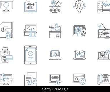 Symbolsammlung für die Elektronikindustrie. Elektronik, Industrie, Elektronik, Verbraucher, Geräte, Fertigung, Technologievektor und Illustration Stock Vektor