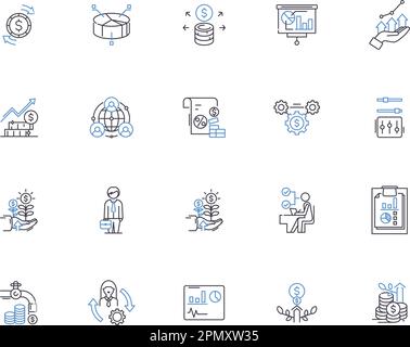 Economy Outline Icons Kollektion. Finanzen, Markt, Vermögen, Kapital, Banken, Umsatz, Handelsvektor und Illustrationskonzept. Wachstum, Aktien Stock Vektor