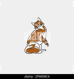 Handgezeichnete Vektorkollektion mit abstrakten grafischen Linien und niedlicher, lustiger Katzenfigur. Vektordarstellung eines lustigen Cartoons anders Stock Vektor