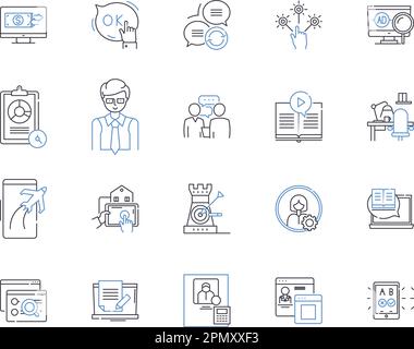 Sammlung von Symbolen für Marketing-Gliederung für Suchmaschinen. Suche, Engine, Marketing, SEO, PPC, Konzeptsatz SEM, AdWords-Vektor und Illustration. Optimierung Stock Vektor