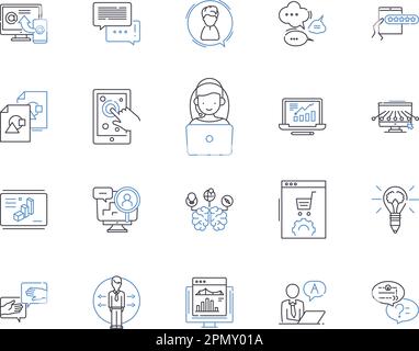 Sammlung von Symbolen für Marketing-Gliederung für Suchmaschinen. Suche, Engine, Marketing, SEO, PPC, Konzeptsatz SEM, AdWords-Vektor und Illustration. Optimierung Stock Vektor