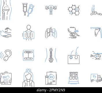 Symbolsammlung für Integritätsprüfungen. Untersuchung, Diagnose, Prüfungen, Tests, Scans, Konzeptsatz Ultraschall, Screening-Vektor und Illustration Stock Vektor