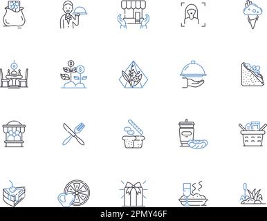 Bakery Outline Icons Kollektion. Brot, Gebäck, Kuchen, Muffin, Croissants, Bagel-, Donut-Vektor- und Illustrationskonzept-Set. Kekse, Kekse, Scone Stock Vektor
