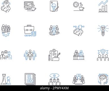 Unternehmensforschung umreißt Icons-Sammlung. Geschäft, Forschung, Markt, Analyse, Strategie, Konzeptsatz „Planung“, „Trends“ und „Illustration“ Stock Vektor