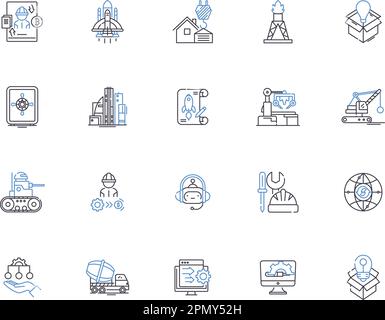 Industrielle Symbolsammlung. Industrie, Produktion, Fertigung, Automatisierung, Ausrüstung, Maschinen, technischer Vektor und Illustration Stock Vektor