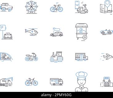 Symbolsammlung für Transport und Tour. Transport, Tour, Reise, Bus, Taxi, Konzeptset Auto, Schienenvektor und Illustration. Flug, Fluggesellschaft, Kreuzfahrt Stock Vektor