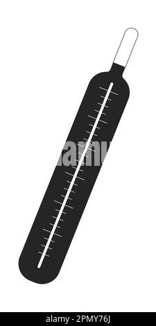 Quecksilberglasthermometer mit flacher Linie, schwarzweißes Vektorobjekt Stock Vektor
