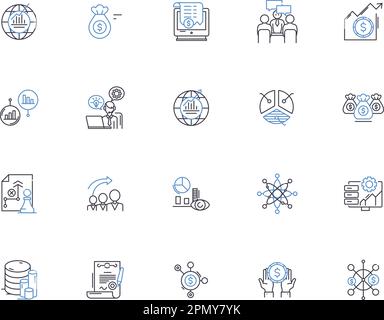 Economy Outline Icons Kollektion. Finanzen, Markt, Vermögen, Kapital, Banken, Umsatz, Handelsvektor und Illustrationskonzept. Wachstum, Aktien Stock Vektor