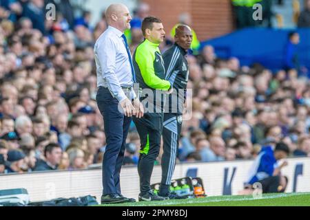 Everton Manager Sean Dyche während des Premier League-Spiels zwischen Everton und Fulham am Samstag, den 15. April 2023 im Goodison Park, Liverpool. (Foto: Mike Morese | MI News) Guthaben: MI News & Sport /Alamy Live News Stockfoto