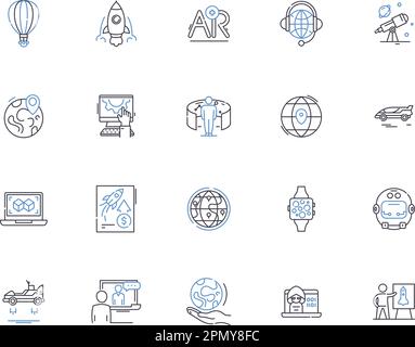 Symbolsammlung für zukünftige Gliederungen. Futurity, Vorausplanen, Prospect, Prospective, Destiny, Prognose, zukunftssicherer Vektor- und Illustrationskonzeptsatz Stock Vektor