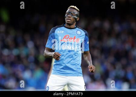 Neapel, Italien. 15. April 2023. Victor Osimhen von SSC Napoli während des Fußballspiels der Serie A zwischen SSC Napoli und Hellas Verona im Stadion Diego Armando Maradona in Neapel (Italien), 15. April 2023. Kredit: Insidefoto di andrea staccioli/Alamy Live News Stockfoto