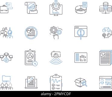 Sammlung von Daten- und Computersymbolen. Daten, Computer, Analyse, Wissenschaft, Netzwerke, Technologie, Speichervektor und Illustrationskonzept Stock Vektor