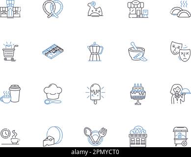 Bakery Outline Icons Kollektion. Brot, Gebäck, Kuchen, Muffin, Croissants, Bagel-, Donut-Vektor- und Illustrationskonzept-Set. Kekse, Kekse, Scone Stock Vektor