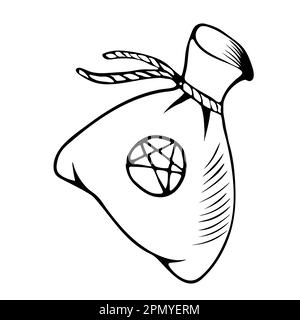 Schwarz-Weiß-Vektordarstellung einer handgezeichneten Hexentasche Stock Vektor