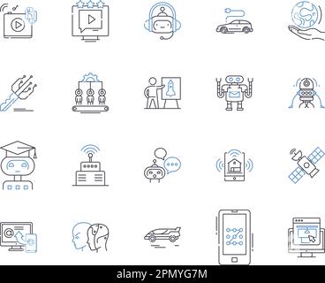 Hightech- und Wissenschaftskollektion mit Symbolen. Technik, Wissenschaft, Hightech, Künstliche, Intelligenz, Robotik, Computervektor und Illustrationskonzept Stock Vektor