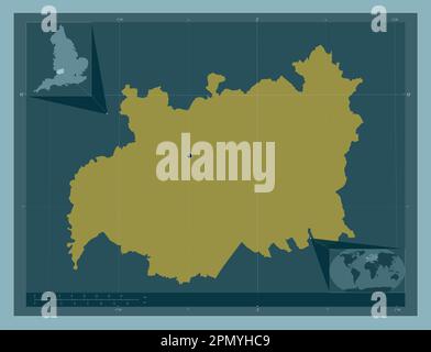 Gloucestershire, Verwaltungsbezirk England - Großbritannien. Durchgehende Farbform. Eckkarten für zusätzliche Standorte Stockfoto