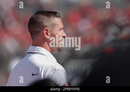 Columbus, Ohio, USA. 15. April 2023. Ohio State Buckeyes Offensive Koordinator Brian Hartline vor dem Frühlingsspiel zwischen Ohio State Buckeyes Scarlet und Gray im Ohio Stadium, Columbus, Ohio. (Kreditbild: © Scott Stuart/ZUMA Press Wire) NUR REDAKTIONELLE VERWENDUNG! Nicht für den kommerziellen GEBRAUCH! Kredit: ZUMA Press, Inc./Alamy Live News Kredit: ZUMA Press, Inc./Alamy Live News Stockfoto