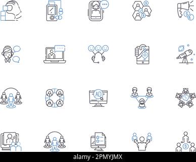 Community Development Outline Icons Kollektion. Gemeinschaft, Entwicklung, Planung, Infrastruktur, Soziales, Vektor und Illustration für Wachstum, Services Stock Vektor