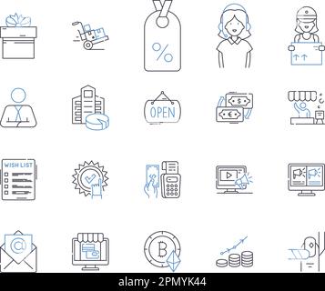 Symbolsammlung für Filialen und Einkommen. Store, Income, Revenue, Sales, Profit, Rand, Markup-Vektor und Zeichnungskonzept festgelegt. Kosten, Preise Stock Vektor