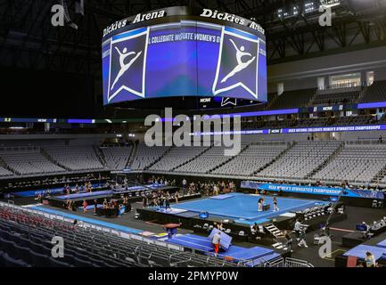 Fort Worth, Texas, USA. 15. April 2023. Dickies Arena vor dem Finale der NCAA National Collegiate Women's Gymnastics Championships 2023 in Fort Worth, TX. Kyle Okita/CSM/Alamy Live News Stockfoto