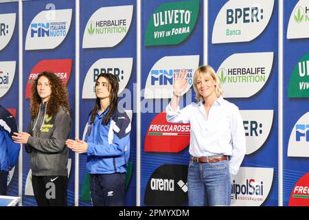 Riccione, Italien. 15. April 2023. Pellegrini Federica feiert während der UnipolSai Absolute Italian Swimming Championship Frühlingssaison 22/23 in Riccione (Italien) am 15. April 2023 Guthaben: Live Media Publishing Group/Alamy Live News Stockfoto