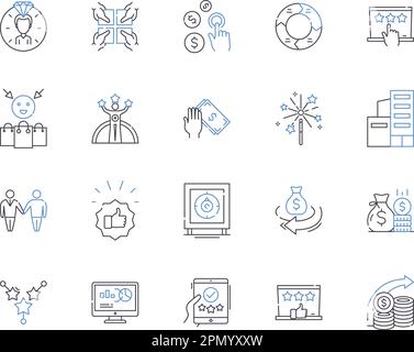 Übersicht über finanzielle Errungenschaften Symbolsammlung. Wohlstand, Wohlstand, Gewinn, Einsparungen, Investitionen, Kapital-, Wertvektor- und Illustrationskonzept Stock Vektor