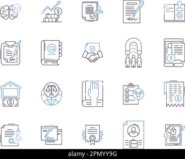 Symbolsammlung für rechtliche Gliederung. Law, Business, Legal, Corporate, Contract, Konzeptsatz für Rechtsstreitigkeiten, Vertragsvektor und Illustration Stock Vektor