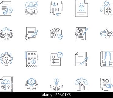 Die Anwaltsagentur erläutert die Ikonensammlung. Rechtsanwalt, Rechtsanwalt, Rechtsabteilung, Firma, Praxis, Konzeptsatz für Beratung, Darstellungsvektor und Illustration. Gesetz Stock Vektor