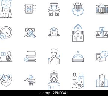 Ikonensammlung für Stadt und Haushalt. Stadt, Haushalt, Stadt, Wohnung, Stadt, Haus, Wohnungsvektor und Illustration Konzeptset. - Wohnen Stock Vektor