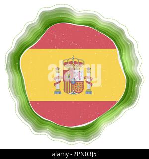 Spanische Flagge im Rahmen. Dienstmarke des Landes. Geschichtetes kreisförmiges Schild um die spanische Flagge. Attraktive Vektordarstellung. Stock Vektor