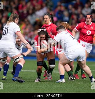 Cardiff, UK, 15. April 2023 Georgia Evans (Wales) (C) während der Tik Tok Womens Six Nations Rugby Wales gegen England im Cardiff Arms Park Cardiff, Großbritannien am 15 2023. April Graham Glendinning / Alamy Live News Endstand: 3 - 59 Stockfoto